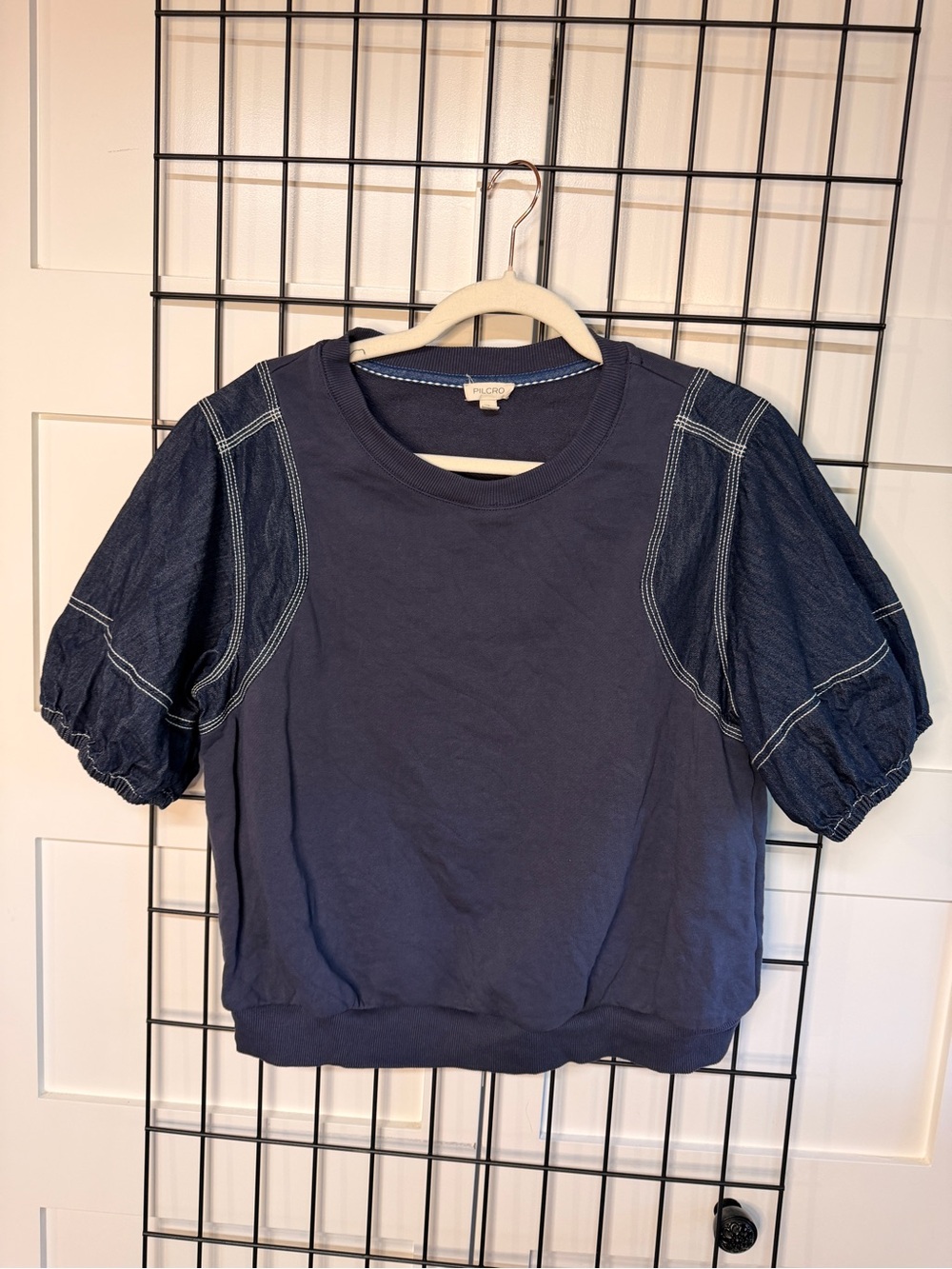 Pilcro Navy Puff Sleeve Sweatshirt